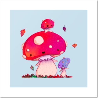 Woodland Mushroom Family Posters and Art